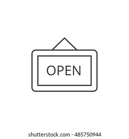 Open sign icon in thin outline style. Cafe restaurant shop store market