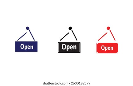 Open sign icon in trendy flat style. Board with text line icon. Open icon vector logo template.
