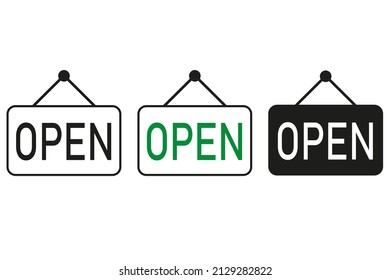 Open sign icons black white green sign on white background. Vector eps10