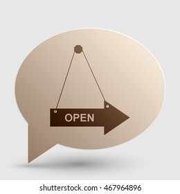 Open sign illustration. Brown gradient icon on bubble with shadow.