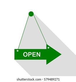 Open sign illustration. Green icon with flat style shadow path.