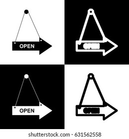 Open sign illustration. Vector. Black and white icons and line icon on chess board.
