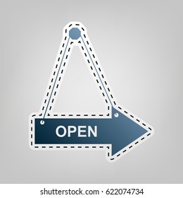 Open sign illustration. Vector. Blue icon with outline for cutting out at gray background.