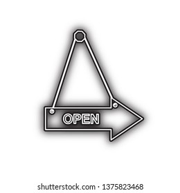 Open sign illustration. Vector. Double contour black icon with soft shadow at white background. Isolated.