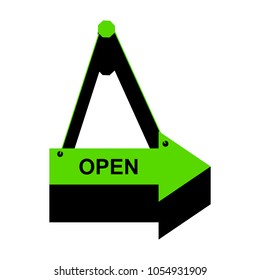 Open sign illustration. Vector. Green 3d icon with black side on white background. Isolated.