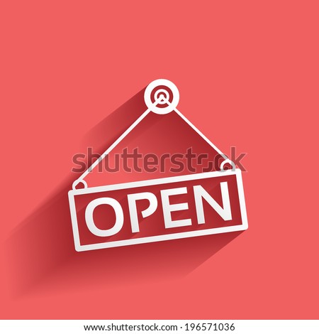 Open Sign Isolated on Red Background, flat icon for your design, vector illustration