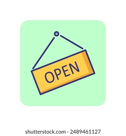 Abrir icono de línea de señalización. Tienda, tienda, oficina. Concepto de compras. La Ilustración vectorial se puede utilizar para temas como negocios, comercio minorista, servicios