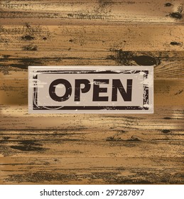 Open sign made of wood. Vector illustration.