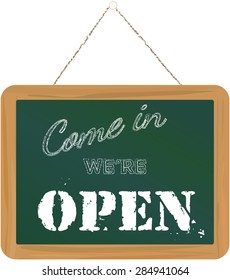 open sign on black board, vector illustration