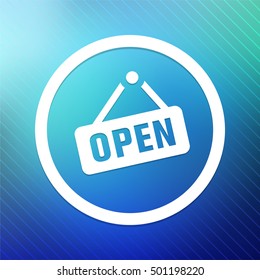 Open Sign on Blue Round Button