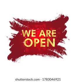 Open sign on the front door - welcome back We are working again. Keep social distance. Vector