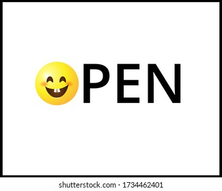 Open sign on a white background with a smiley