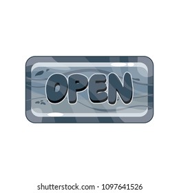 Open Sign in Rock Stone Vector Illustration