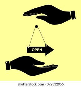 Open sign. Save or protect symbol by hands.
