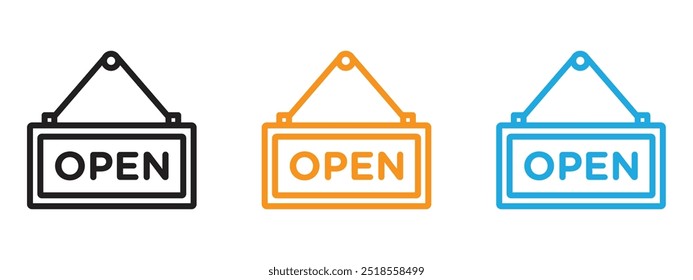 Open sign Thin line illustration set