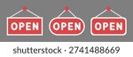 Open sign. Vector flat icons set isolated on grey background.