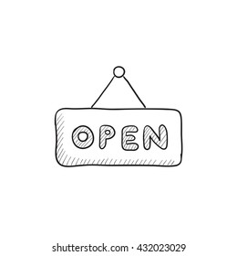 Open sign vector sketch icon isolated on background. Hand drawn Open sign icon. Open sign sketch icon for infographic, website or app.