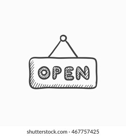 Open Sign Vector Sketch Icon Isolated On Background. Hand Drawn Open Sign Icon. Open Sign Sketch Icon For Infographic, Website Or App.