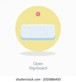 Open Signboard or Label Icon Concept