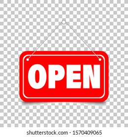 Open signboard on transparent background vector illustration. EPS 10