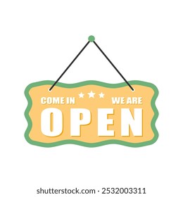 Ilustración vectorial abierta del letrero, Vector abierto simple del letrero de la tienda aislado en un fondo blanco