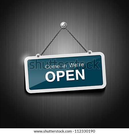 Open signs hanging with chain, vector illustration