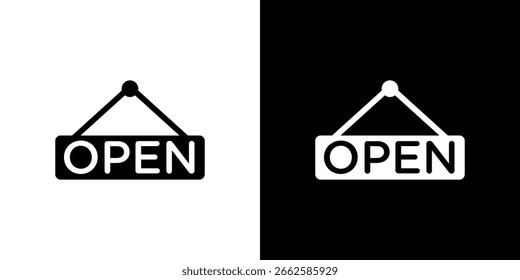 Open signs set in black glyph style. silhouette collection vector illustration.