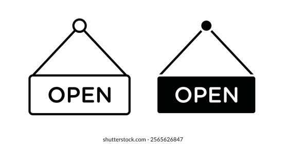 Open signs set in black and white colors