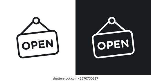 Open signs vectors set in black and red colors on white background.