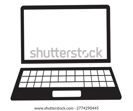 Open silver portable notebook computer with a blank black screen and keyboard isolated on white background for business technology communication and mobile internet use