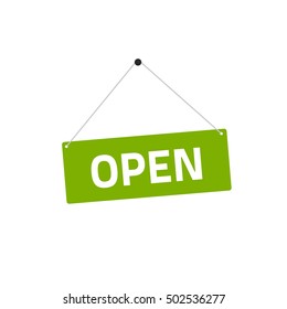 Open Sing Vector Illustration, Flat Style Signboard Hanging With Open Text Isolated