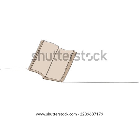 Open small notepad one line colored art. Continuous line color drawing of book, library, education, school, study, literature, paper, textbook, knowledge, read, learn, page, reading.