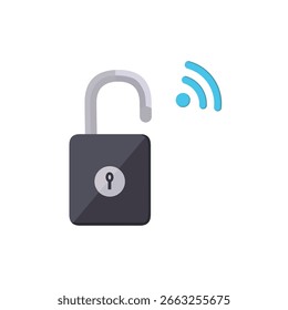 Abrir trava inteligente com ícone de sinal Wi-Fi, segurança e conceito de tecnologia sem fio