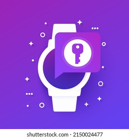 Abrir con reloj inteligente, tecla en pantalla, diseño vectorial
