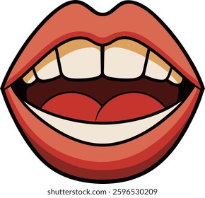 Open smiling mouth with white teeth and tongue in cartoon style.