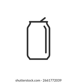 Open soda can, linear icon. Fizzy drink, refreshment. Line with editable stroke.
