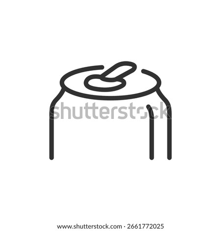 Open soda can top view, linear icon. Ready-to-drink beverage or refreshment. Line with editable stroke.