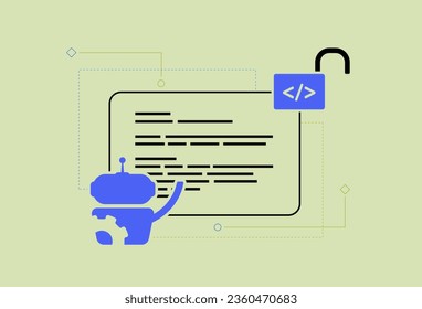 Open Source AI Tools and Artificial Intelligence Projects With Source Code. AI Software for Code Creation, Graphic Design and Communication. Vector isolated illustration on white background with icons