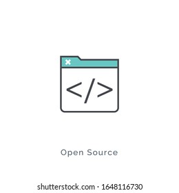 Open Source Code Icon. Software Vector Open Source Line Flat Background.