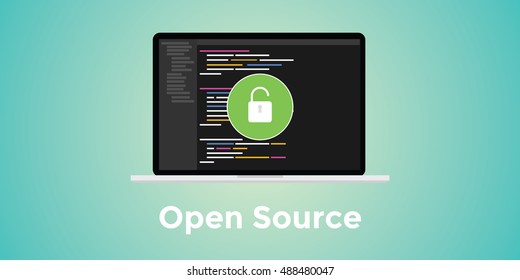 Open Source Code Program Technology Software Development With Blue Background