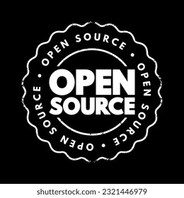 Open Source is source code that is made freely available for possible modification and redistribution, text concept stamp