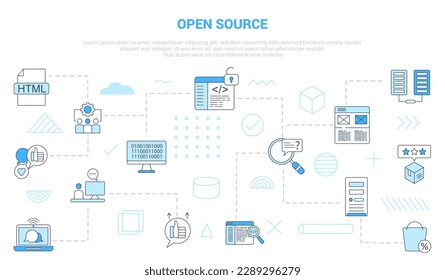 open source concept with icon set template banner with modern blue color style