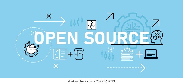 Open source conceptual software programming repository management version control license development engine coding technology icon concept design illustration