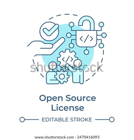 Open source license soft blue concept icon. Software development, code licensing. Round shape line illustration. Abstract idea. Graphic design. Easy to use in infographic, presentation