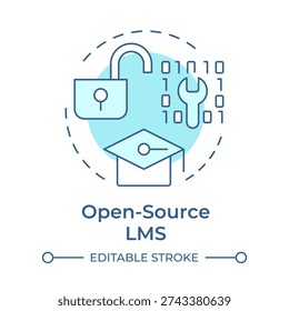 Open source lms soft blue concept icon. Cybersecurity education, data protection. Learning environment. Round shape line illustration. Abstract idea. Graphic design. Easy to use in presentation