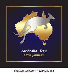 open source simple design for Australia Day with gold and silver color and dark background  for social media or for printing, the design is vector and RGB  color mode but   not editable text 