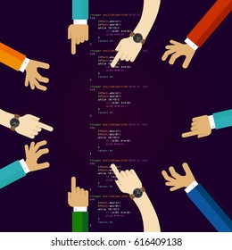 open source software coding programming development together. many hands working together. concept of teamwork collaboration and participation