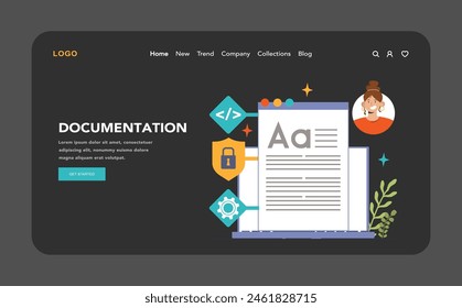 Open source web banner or landing page dark or night mode. Software with code available for use, modification, and distribution. Collaborative free accessible software. Flat vector illustration