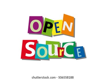 open source, word and text cut from paper, in flat design