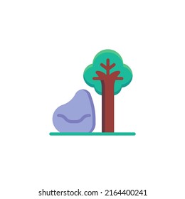 Icono plano de área de espacio abierto, signo vectorial, pictograma colorido de la silla y el árbol aislado en blanco. Símbolo, ilustración del logotipo. Diseño de estilo plano